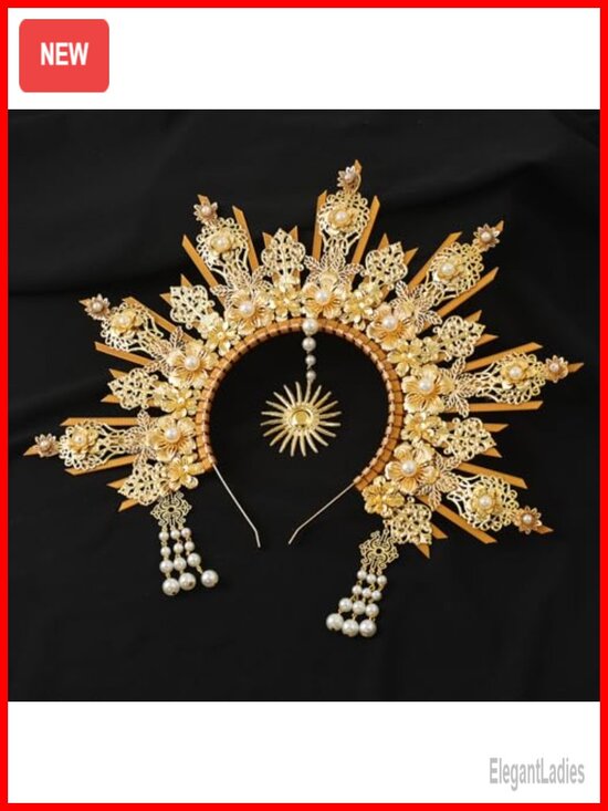 Goddess Gold Spike Halo Crown Headpiece Wedding Bride Hair Band Tiara Alloy main image 4